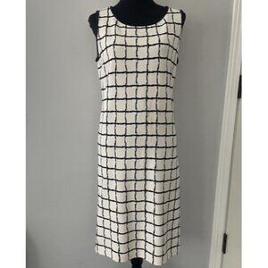 St. John Collection Women’s Size 8 Ivory & Black Grid Stretch Knit Sheath Dress